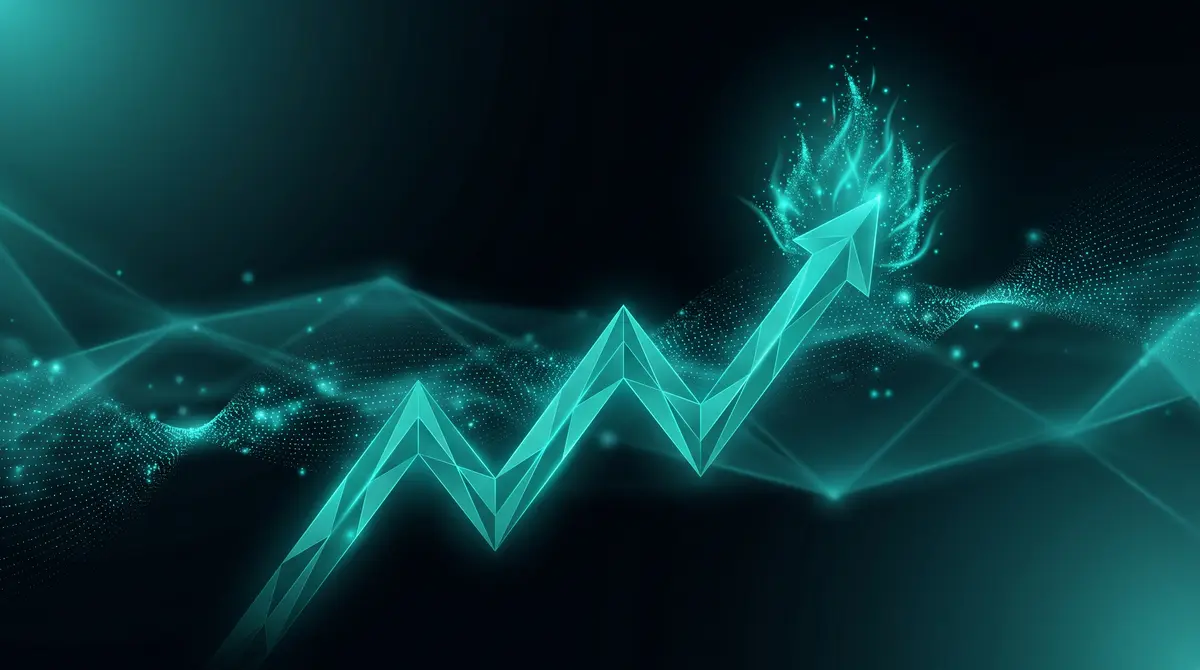Glowing teal ascending arrow with a flame accent, representing a Reddit post gaining momentum after good timing