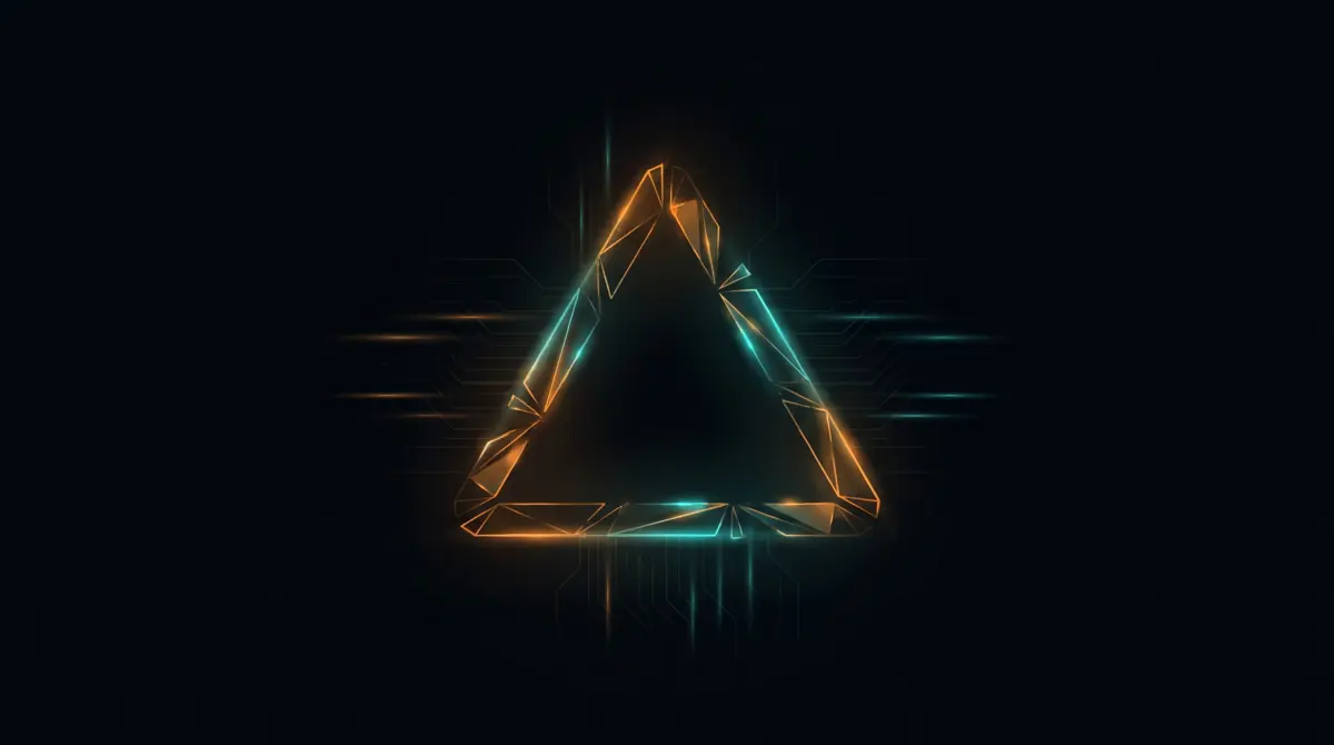 Fractured glowing warning triangle in teal and amber, representing red flags to watch for in an SMM panel